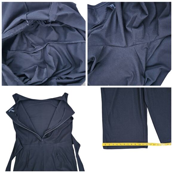 Sleeveless Belted Jumpsuit Eileen Fisher Sz L Black Stretch Crepe Crop Wide Leg - Picture 7 of 10